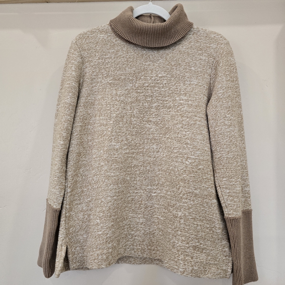 Lands End Womens Tan and Brown Turtleneck Sweater Size M Knit